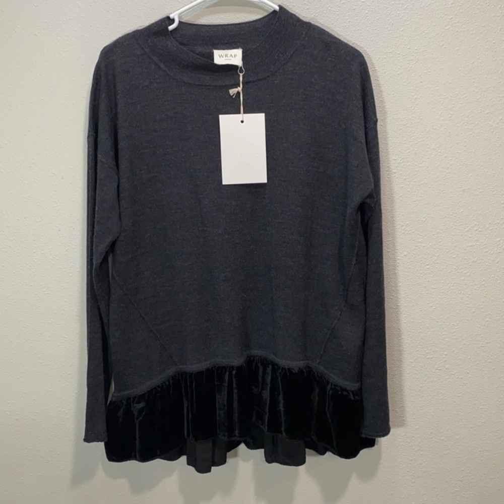 Velvet-trim sweater Merino wool graphite wj72.14.f